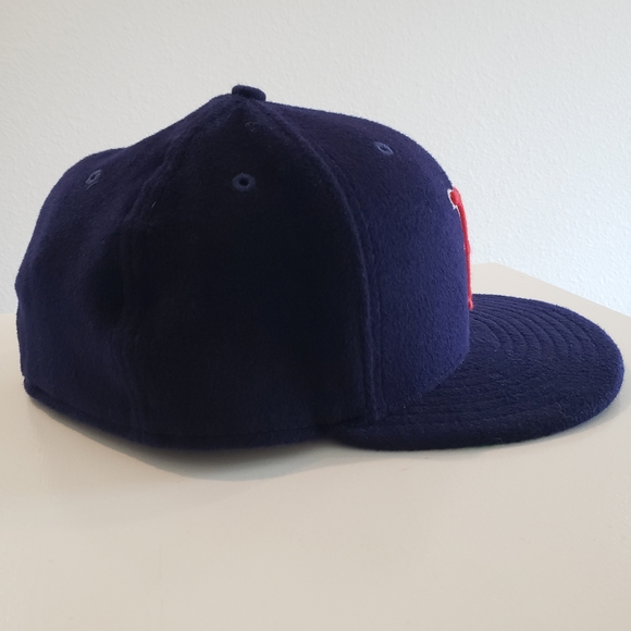 New Era Boston Red Sox 100% Wool Fitted 59fifty Hat Cap Navy Blue Red sz 7 3/4 - Picture 5 of 7
